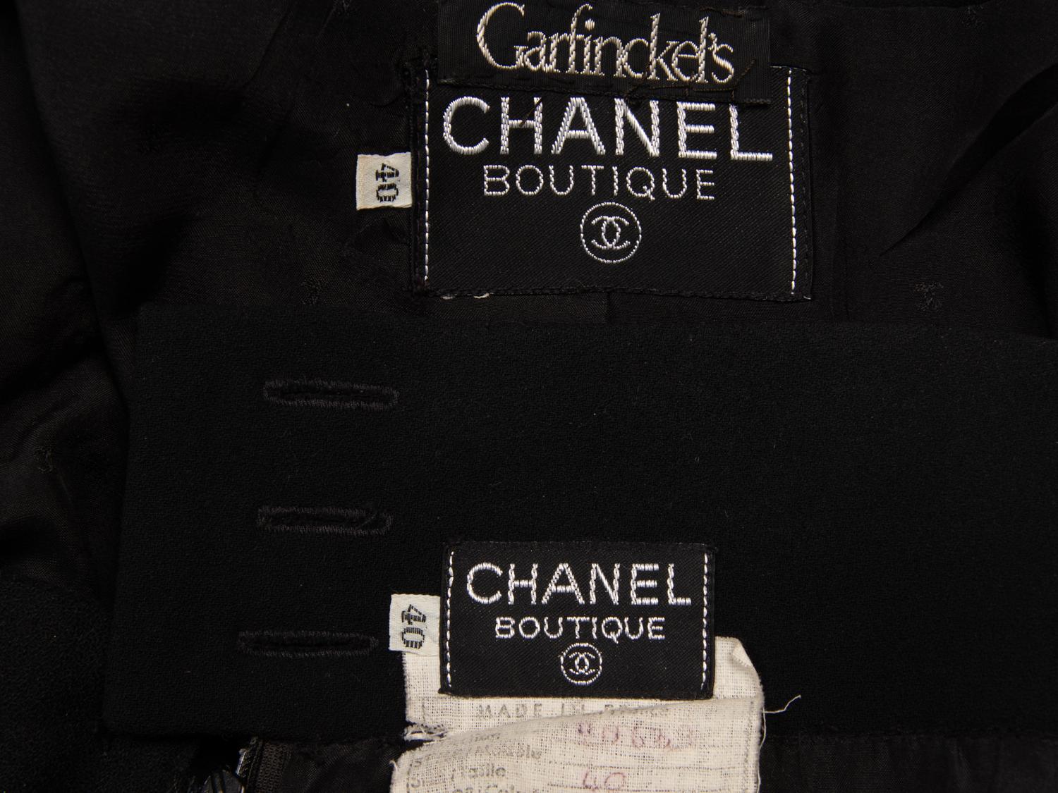 Chanel, Black Wool Skirt Suit Trimmed in Satin