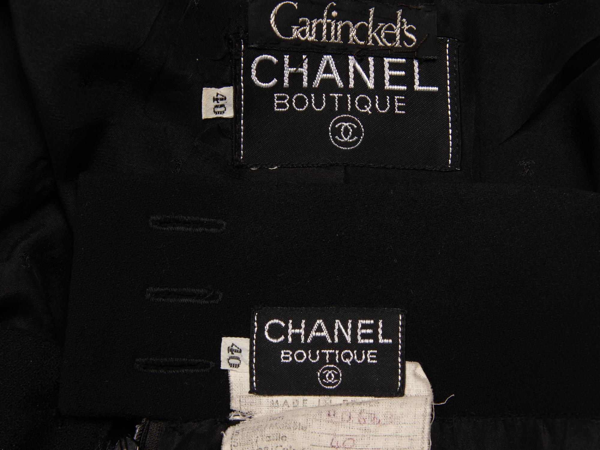 Chanel, Black Wool Skirt Suit Trimmed in Satin