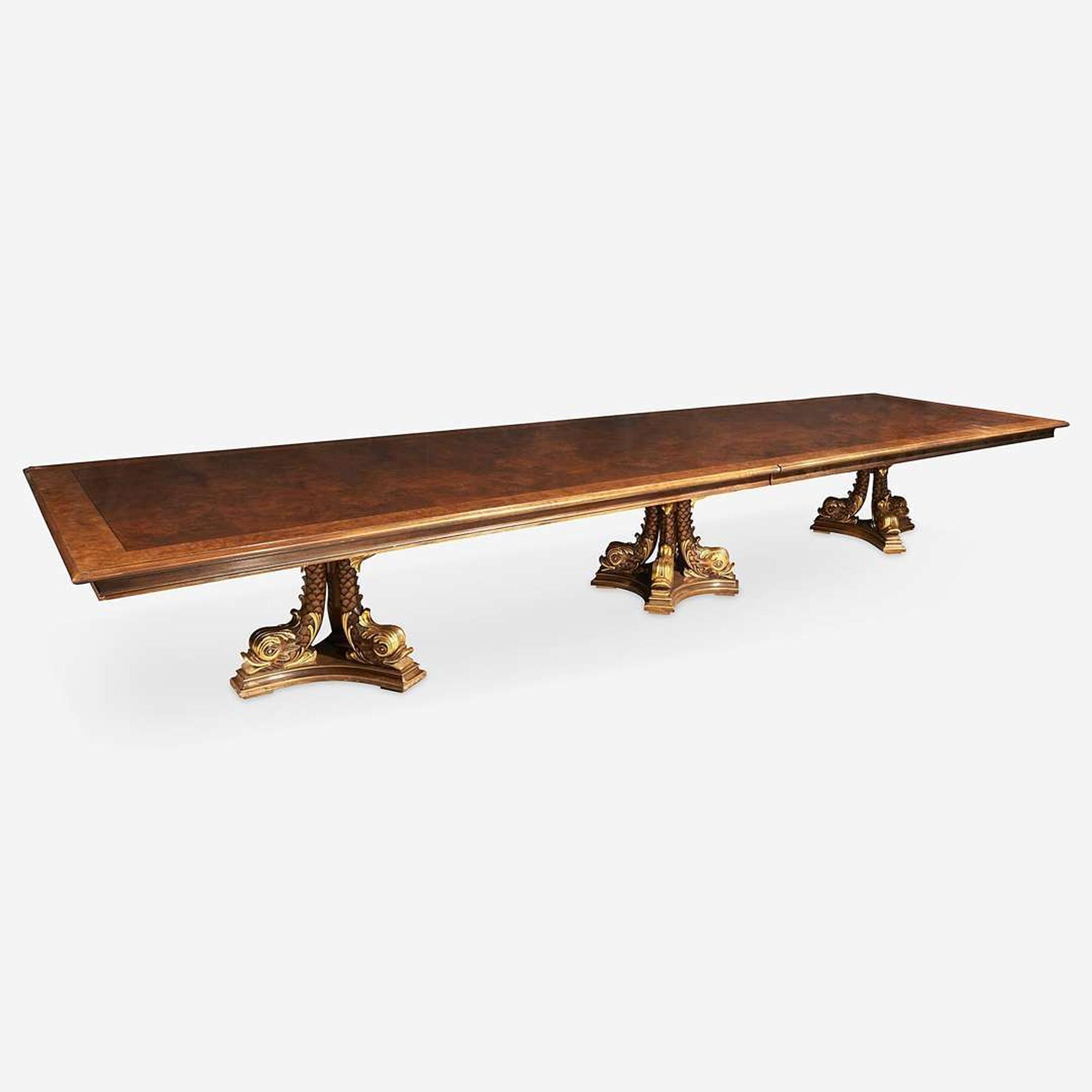 A Large Walnut Three-Pedestal Dining Table 20th century