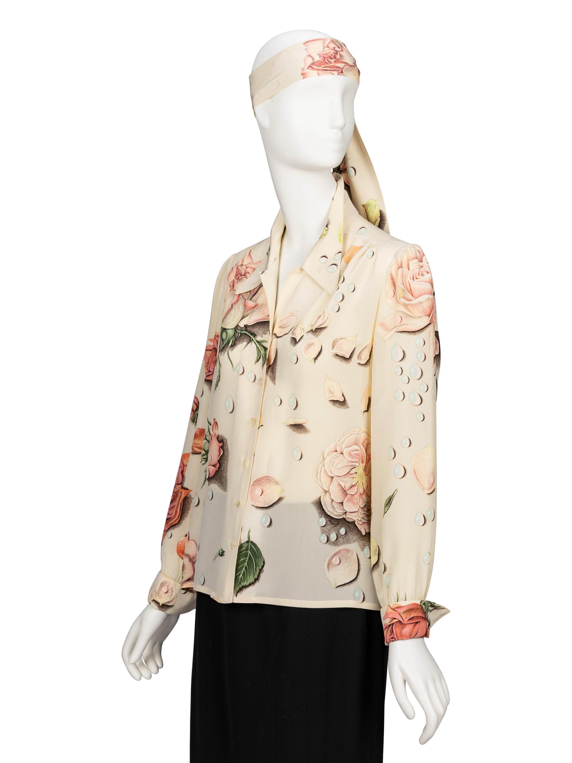 Hermès, Rose-Print Silk Blouse & Scarf - Worn with Andy Warhol
