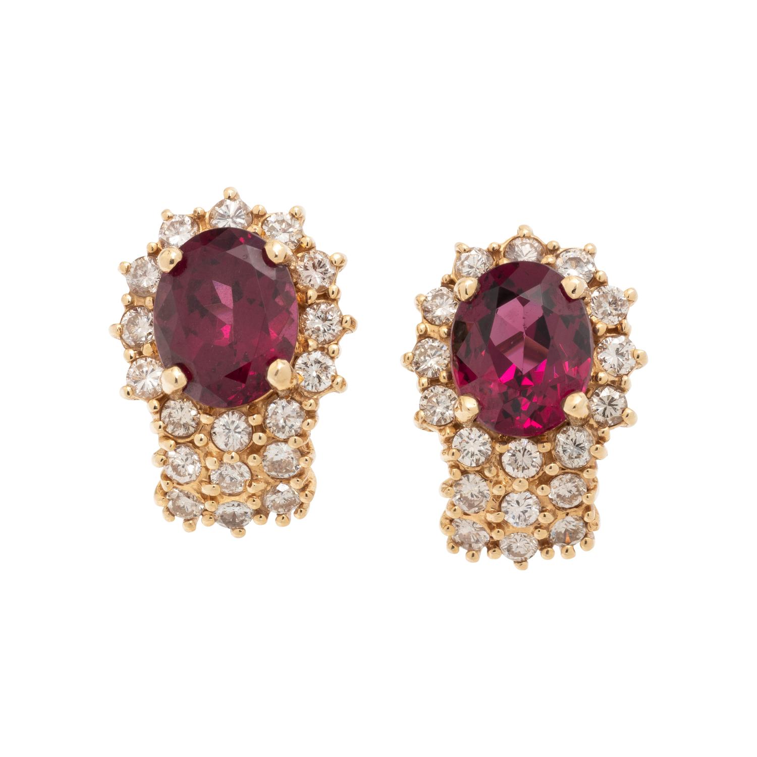 GARNET AND DIAMOND EARCLIPS
