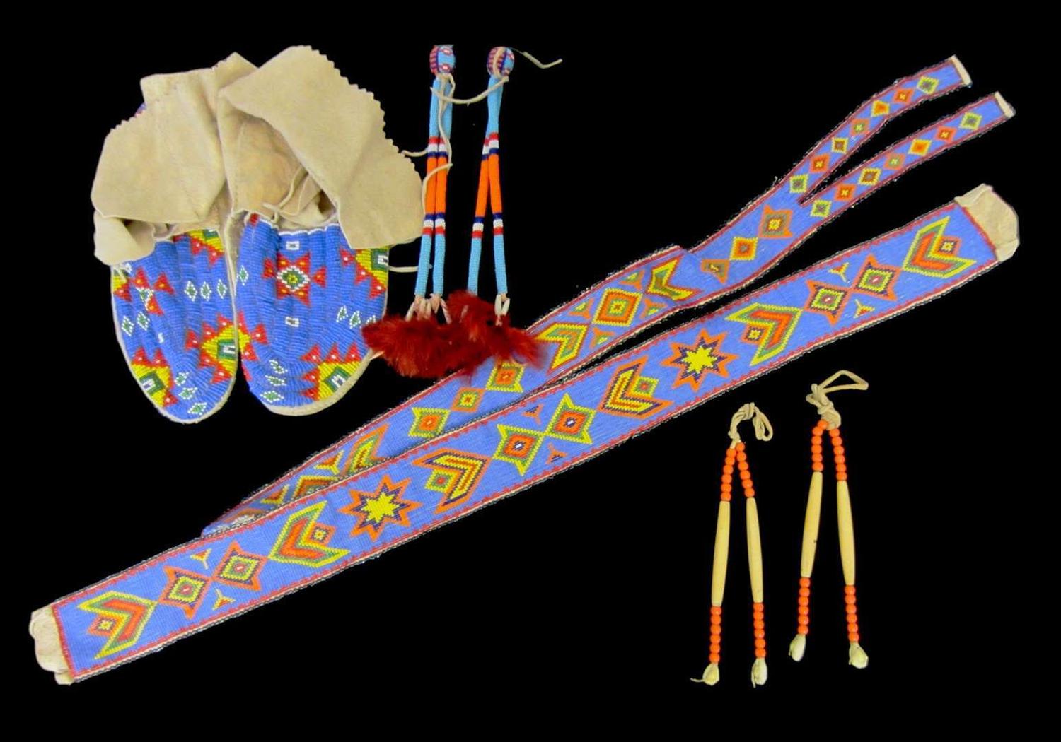Sioux beaded belt and pair of moccasins fort yates, north dakota, circa 1950