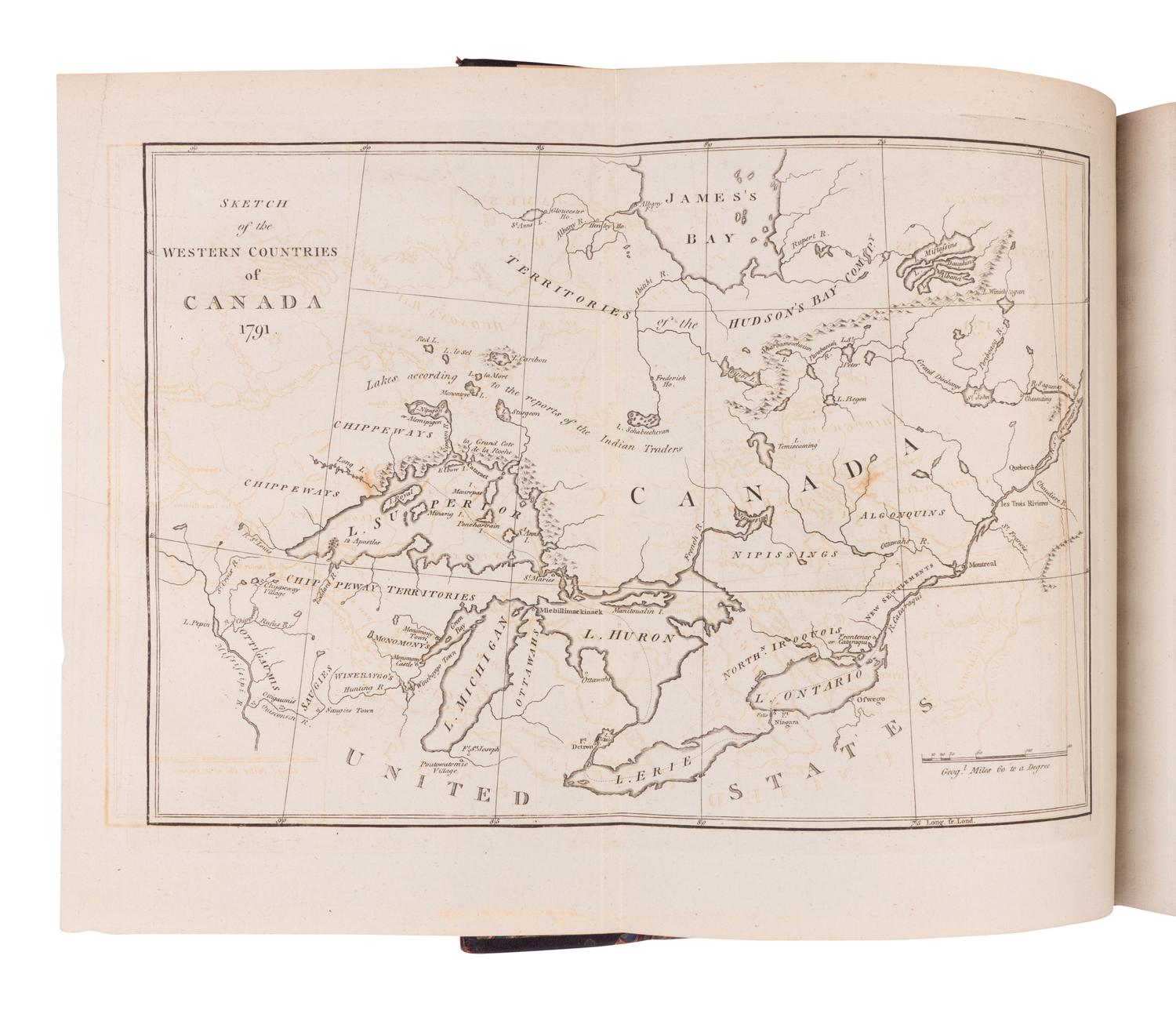 LONG, John (fl. 1768-1791). Voyages and Travels of an Indian Interpreter and Trader, Describing the Manners and Customs of the North American Indians; with an Account of the Posts Situated on the River Saint Laurence, Lake Ontario, &c. To Which is Added, a Vocabulary of the Chippeway Language. Names of Furs and Skins, in English and French. A List of Words in the Iroquois, Mohegan, Shawanee, and Esquimeaux Tongues, and a Table, Shewing the Analogy between the Algonkin and Chippeway Languages . London: Printed for the Author, and sold by Robson et al, 1791.