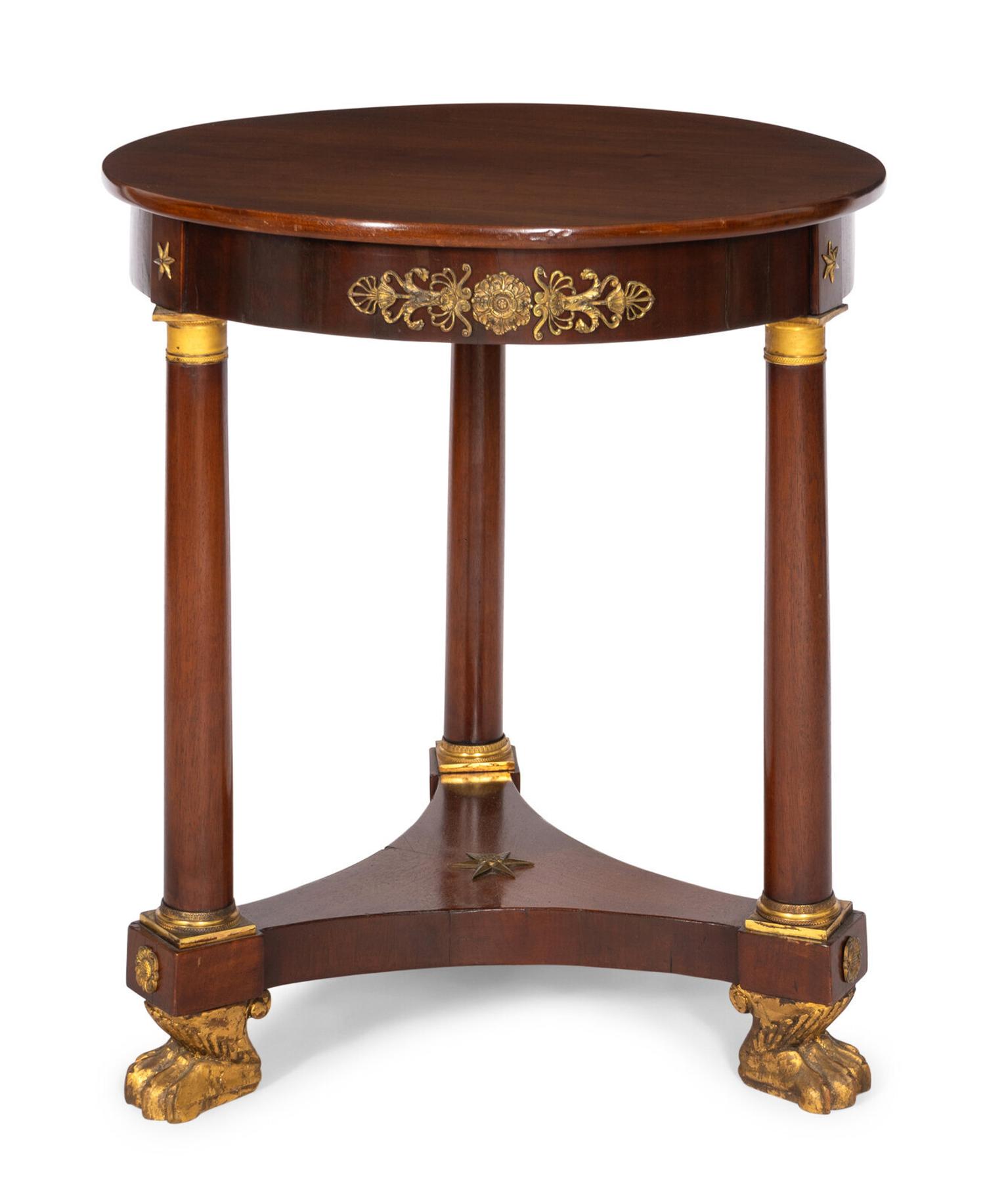 An Empire Style Gilt Bronze Mounted Mahogany Guéridon