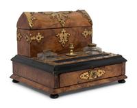 An English Brass Mounted Burlwood Writing Stand