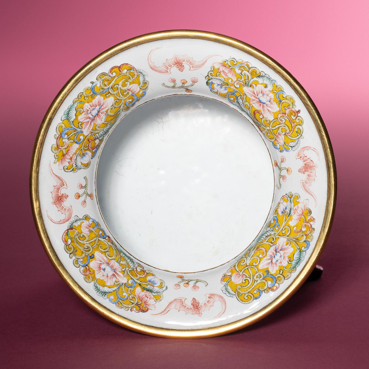 A Canton Enamel on Copper 'Quails' Spittoon