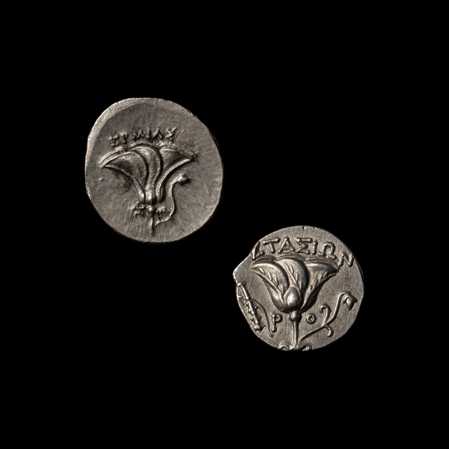 [ANCIENTS] CARIAN ISLANDS. Rhodian Mercenaries (4th Century-2nd Century BC). Ar Drachm (2.6 g and 2.7 g); Two Coins