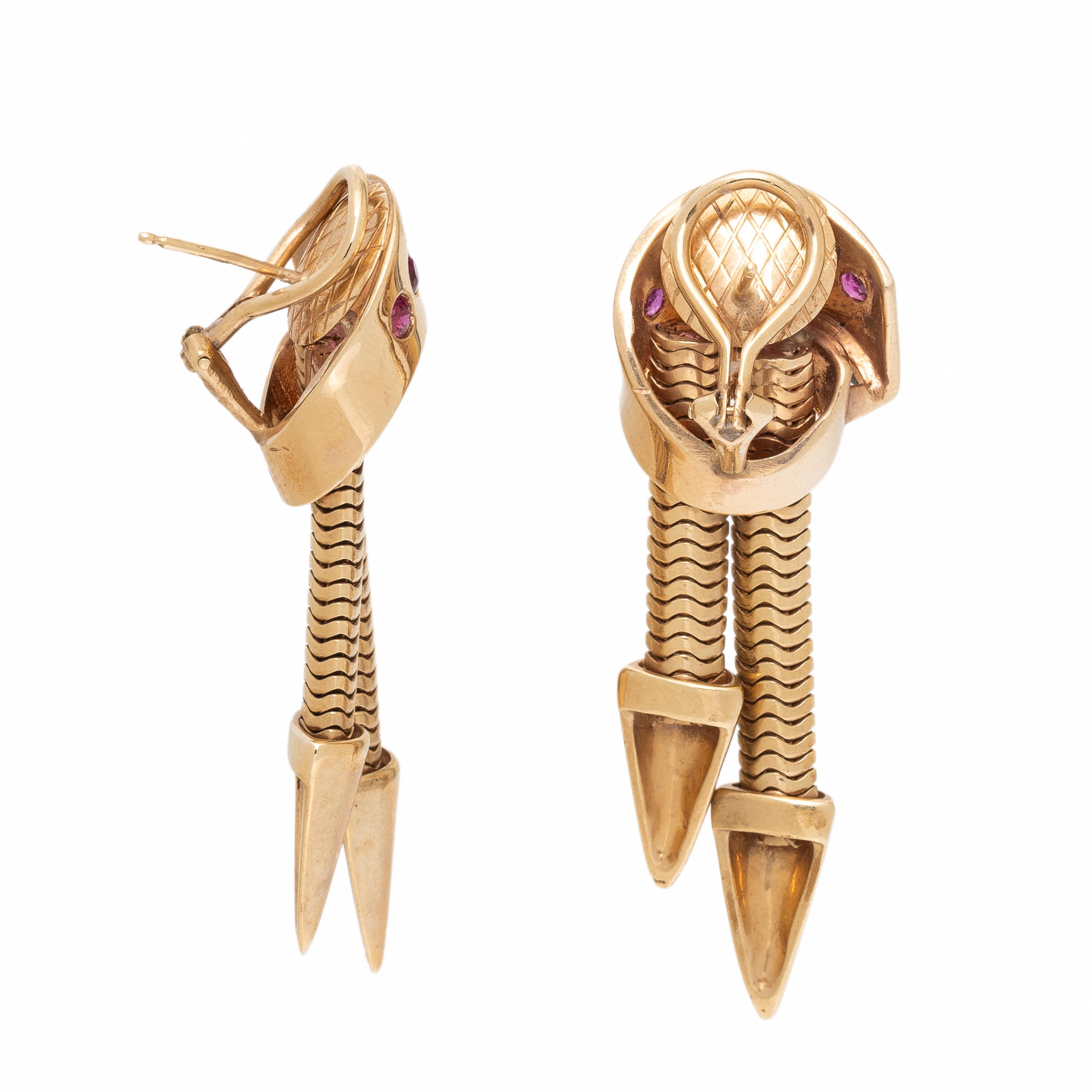 Retro, Yellow Gold and Ruby Earrings