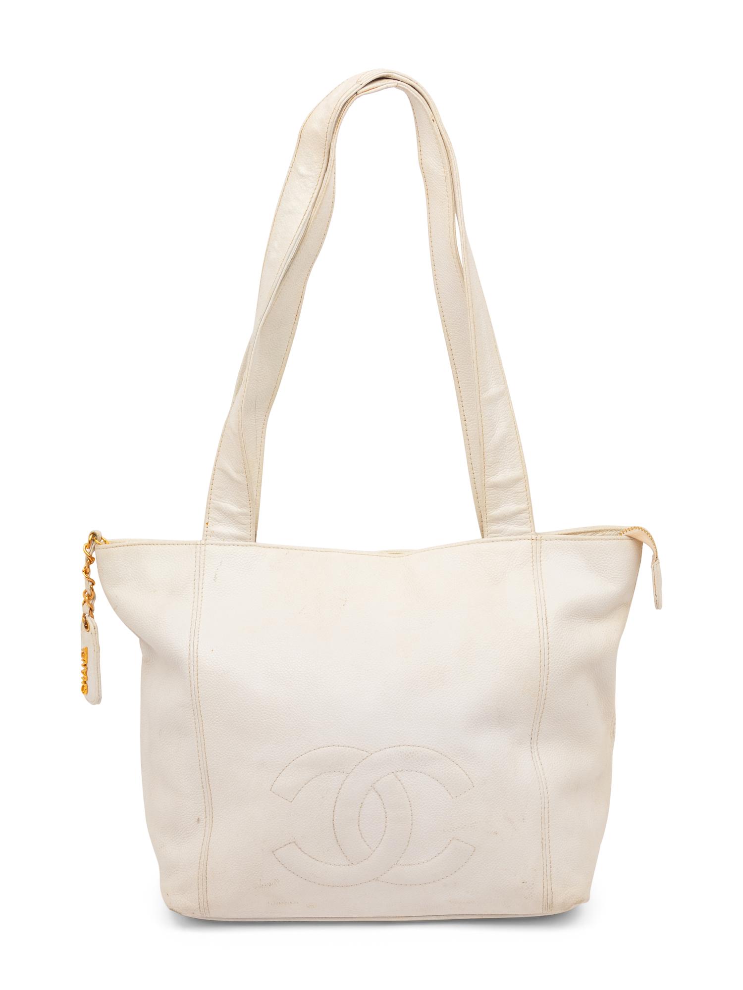 Chanel, White Leather Handbag & Silk Scarf