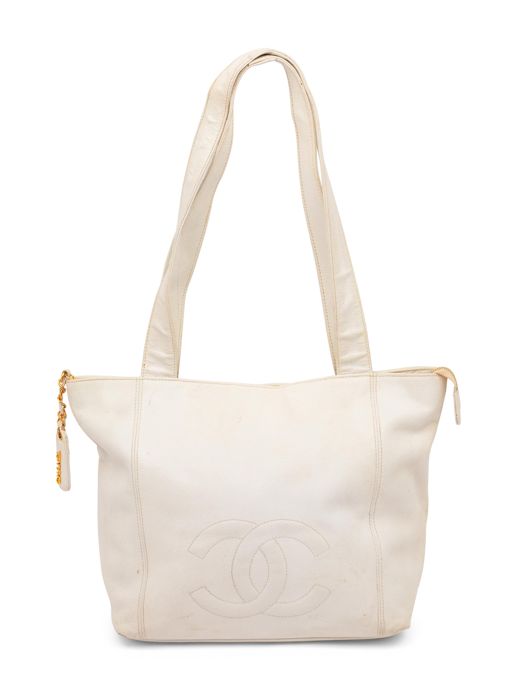 Chanel, White Leather Handbag & Silk Scarf