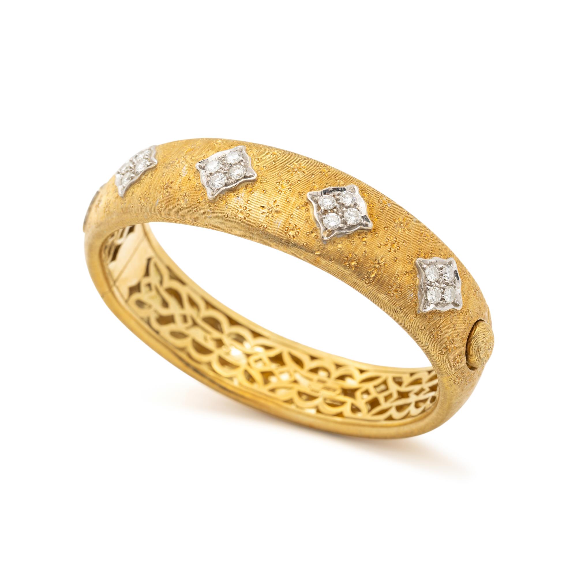 H. GOLD, BICOLOR GOLD AND DIAMOND BANGLE BRACELET