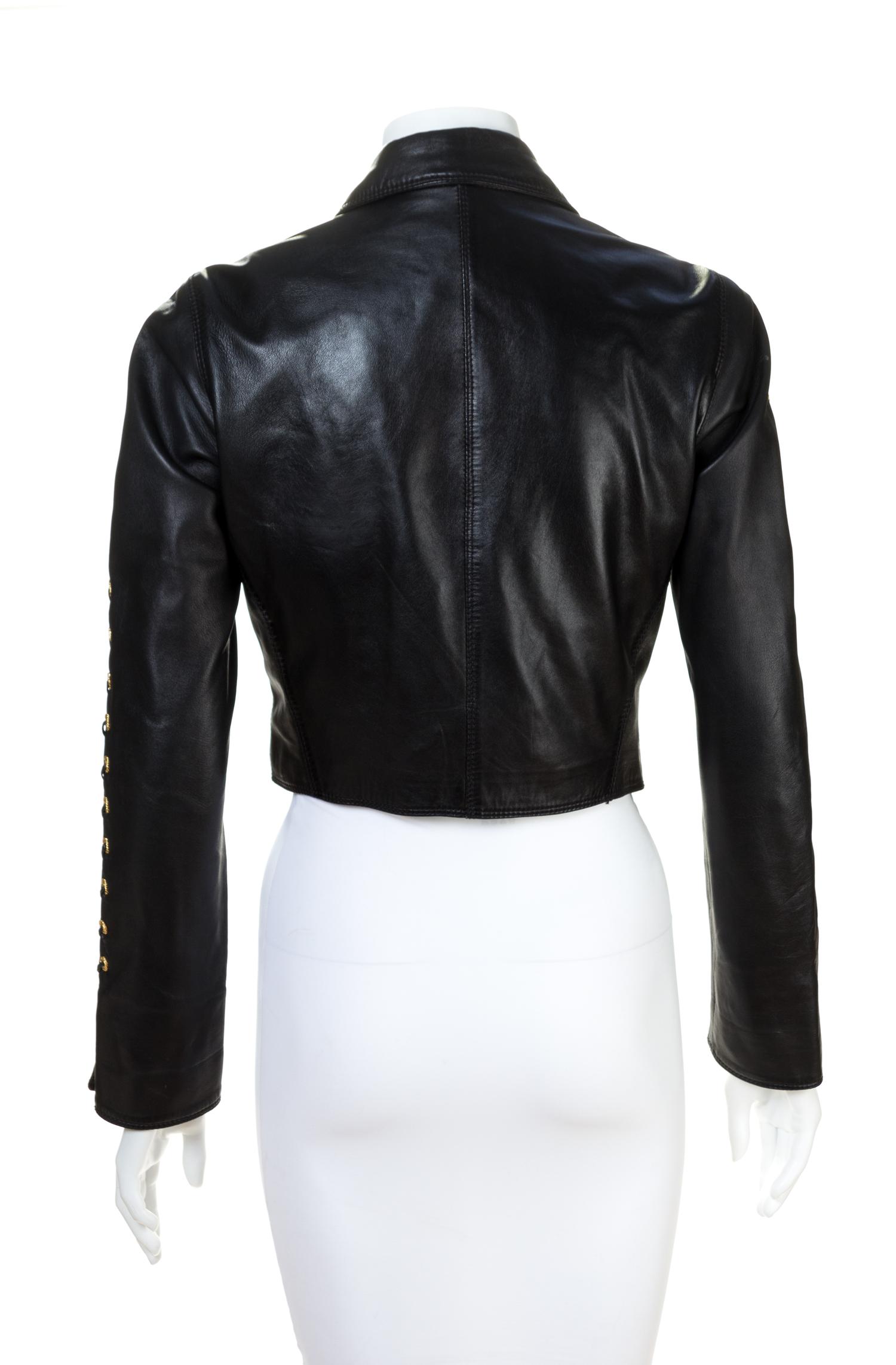 A Gianni Versace Black Leather Cropped Jacket,
