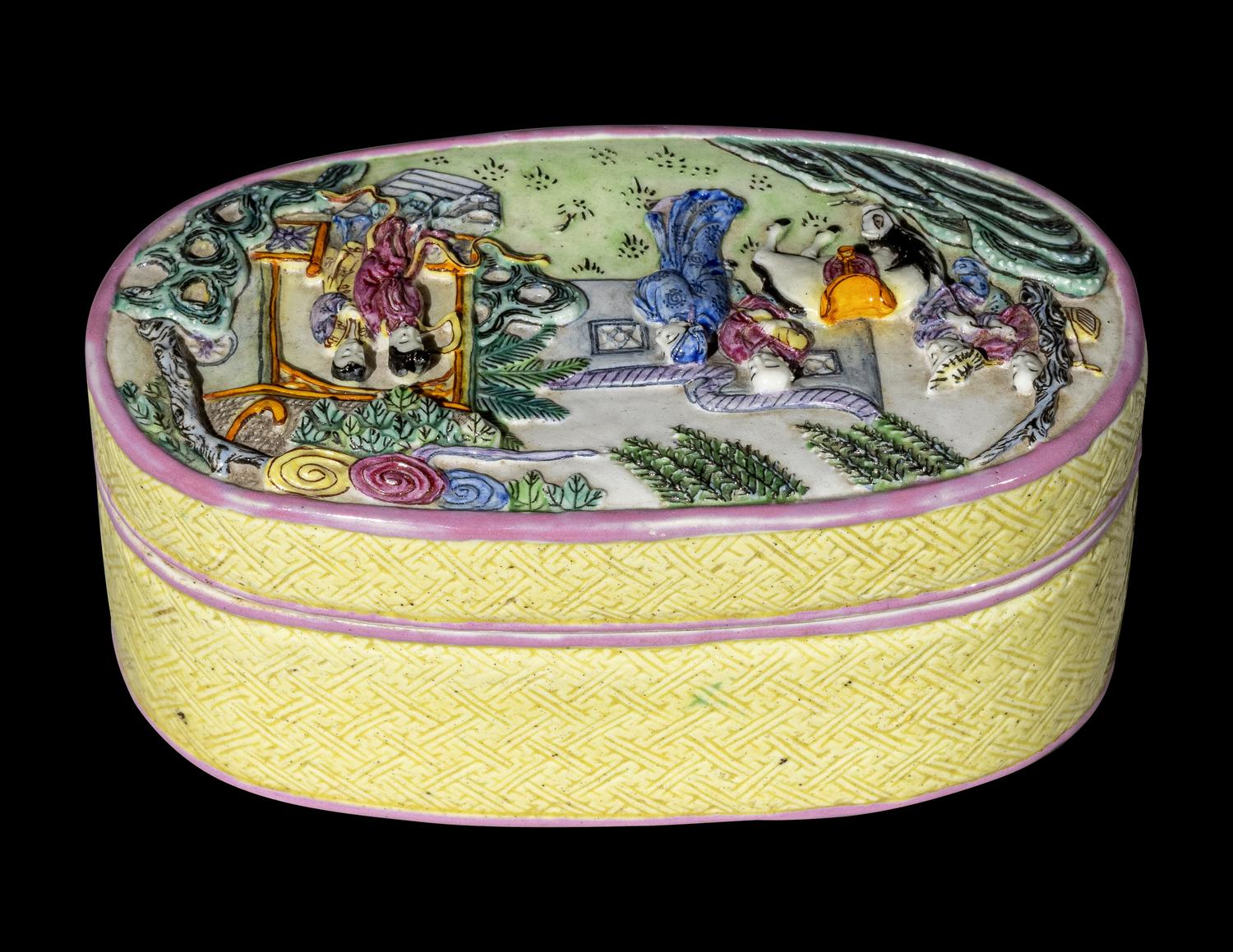 A Chinese Carved Famille Rose Porcelain Covered Box