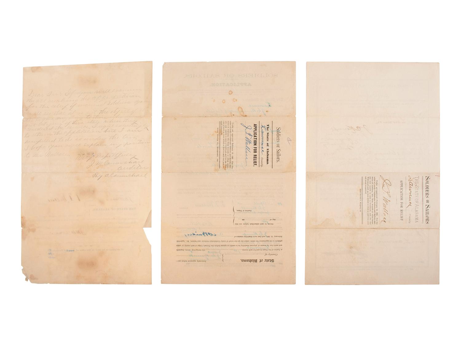 [CONFEDERATE VETERANS]. A group of pension and relief applications by Confederate veterans who were wounded in action during the Civil War, comprising: