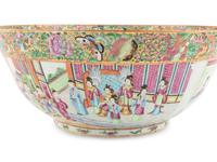 A Large Chinese Export Rose Medallion Porcelain Punch Bowl
