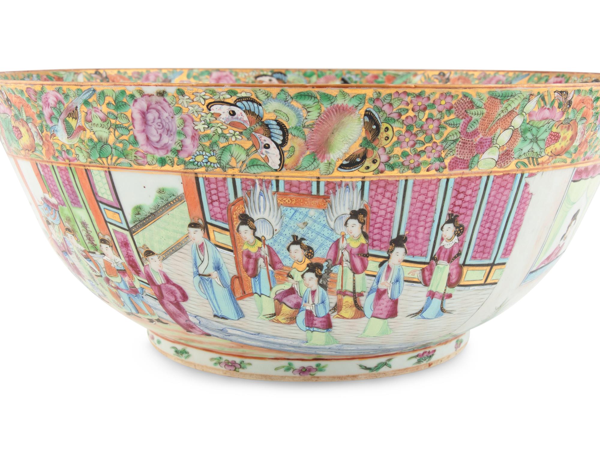 A Large Chinese Export Rose Medallion Porcelain Punch Bowl