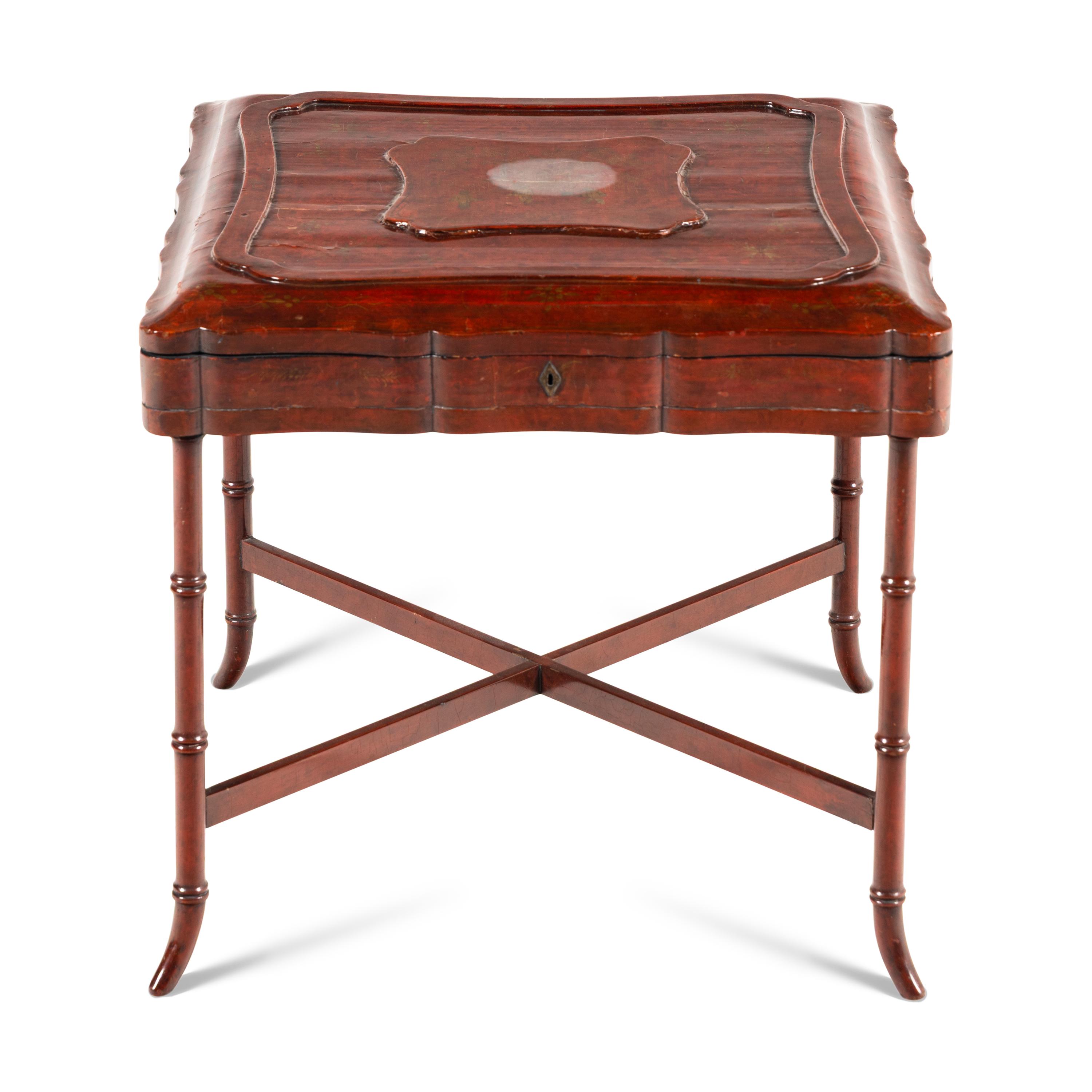 A Chinese Export Lacquer Game Box Converted to a Side Table