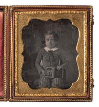 [EARLY PHOTOGRAPHY]. A group of 4 cased images featuring subjects holding cased images.