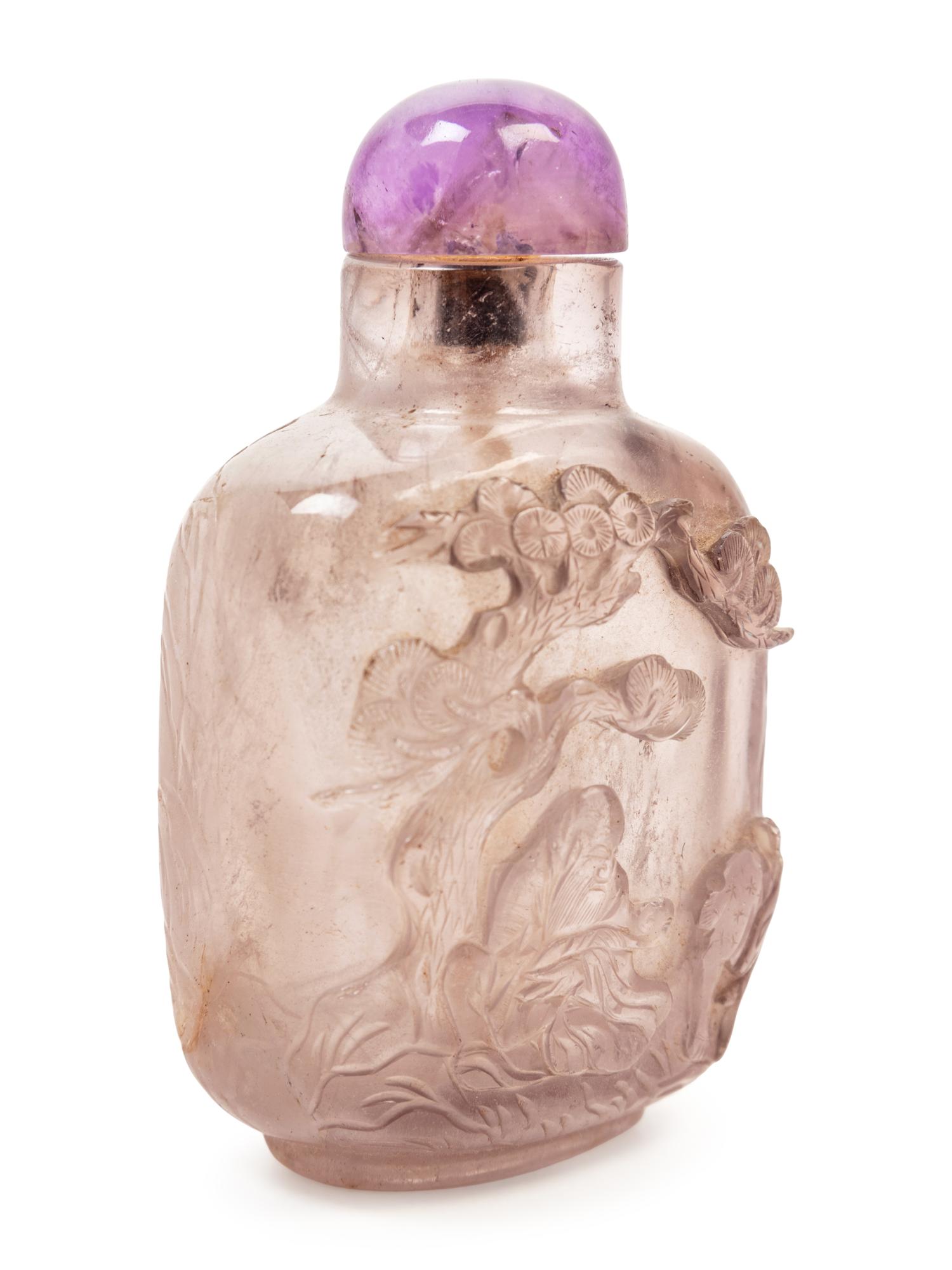 A Chinese Carved Smoky Quartz Snuff Bottle