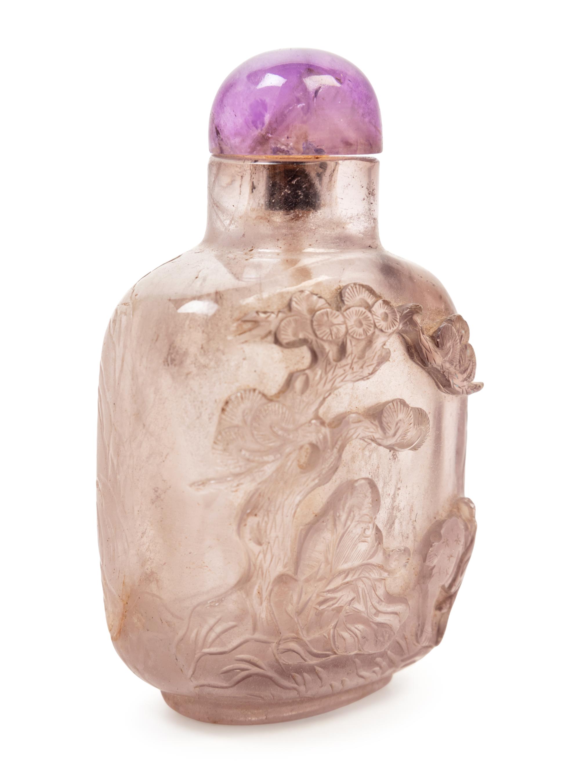 A Chinese Carved Smoky Quartz Snuff Bottle
