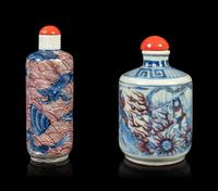 Two Copper Red and Underglaze Blue Porcelain Snuff Bottles