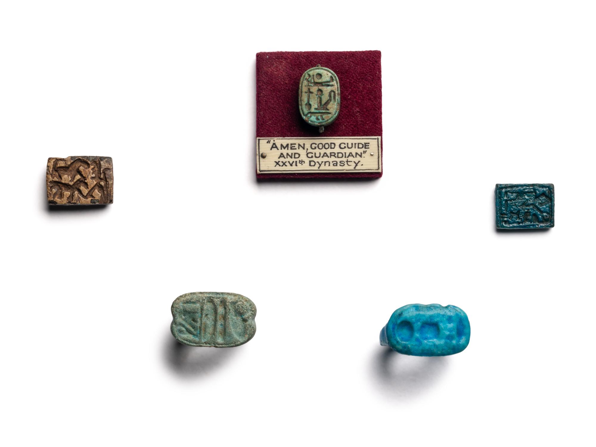 Five Egyptian Faience Scaraboids and Rings