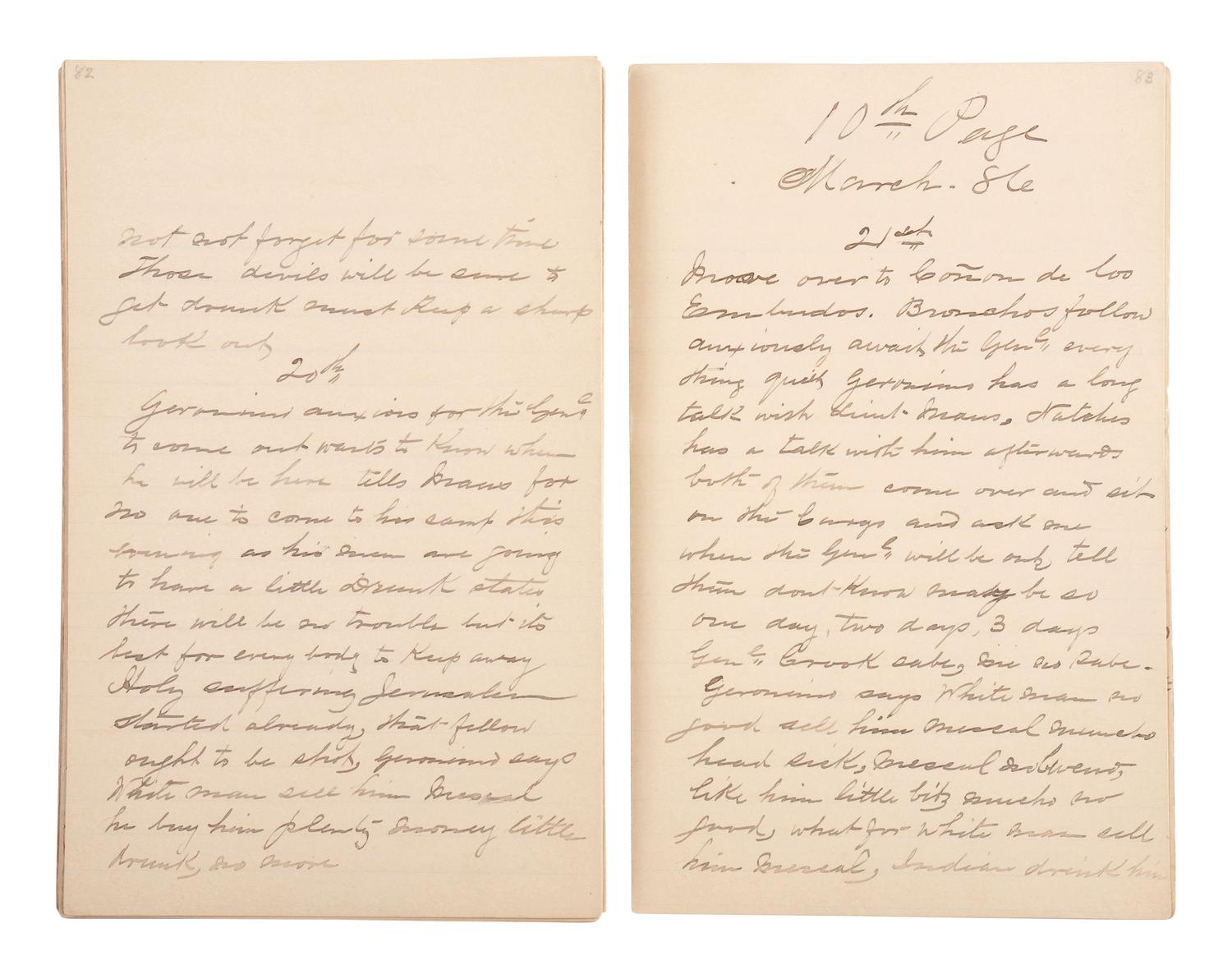 [GERONIMO] - [LATE INDIAN WARS]. DALY, Henry W. (1850-1931). Diary of Campaign against Hostile Apaches in 1885-6 with Capt. Emmet Crawford, by Henry W. Daly Pack Master. [Cheyenne, WY], 29 May 1885 to 28 March 1886.