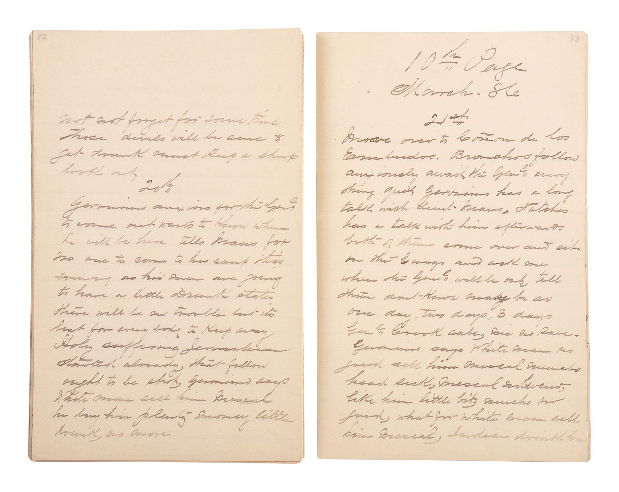 [GERONIMO] - [LATE INDIAN WARS]. DALY, Henry W. (1850-1931). Diary of Campaign against Hostile Apaches in 1885-6 with Capt. Emmet Crawford, by Henry W. Daly Pack Master. [Cheyenne, WY], 29 May 1885 to 28 March 1886.