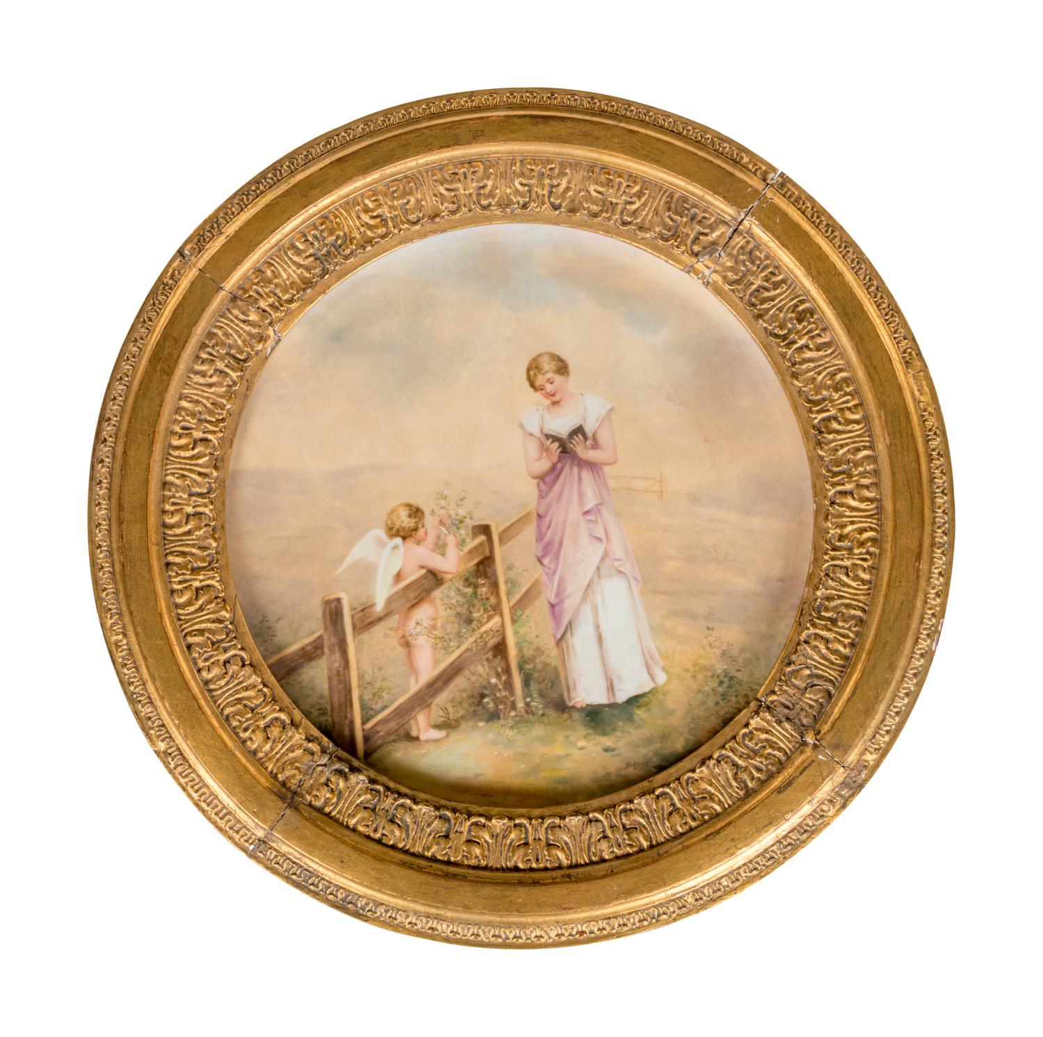A Vienna Porcelain Inset Giltwood Table