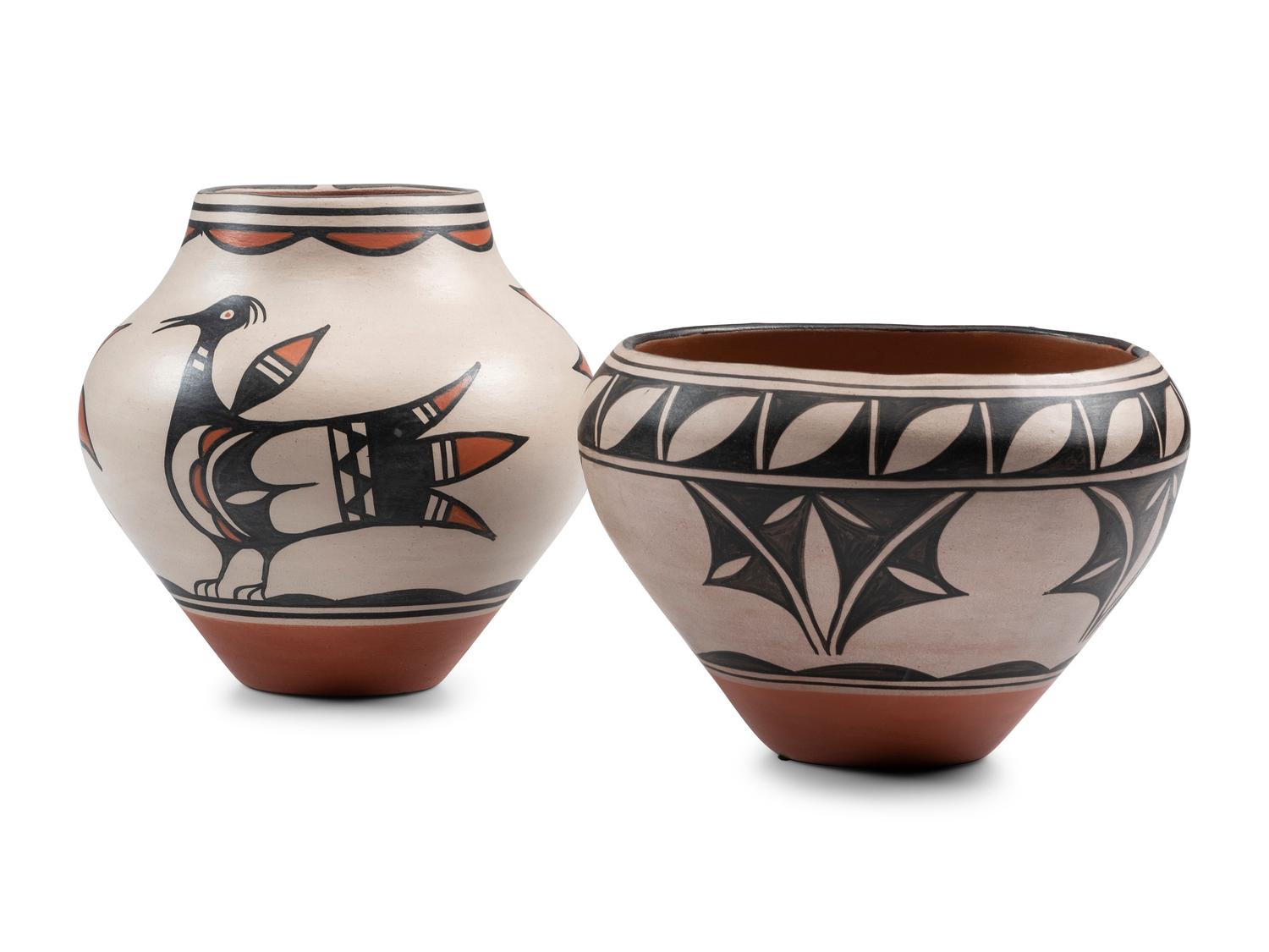 Polychrome Pottery, with Floral Designs