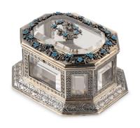 A Continental Enameled Silver and Rock Crystal Mounted Small Box