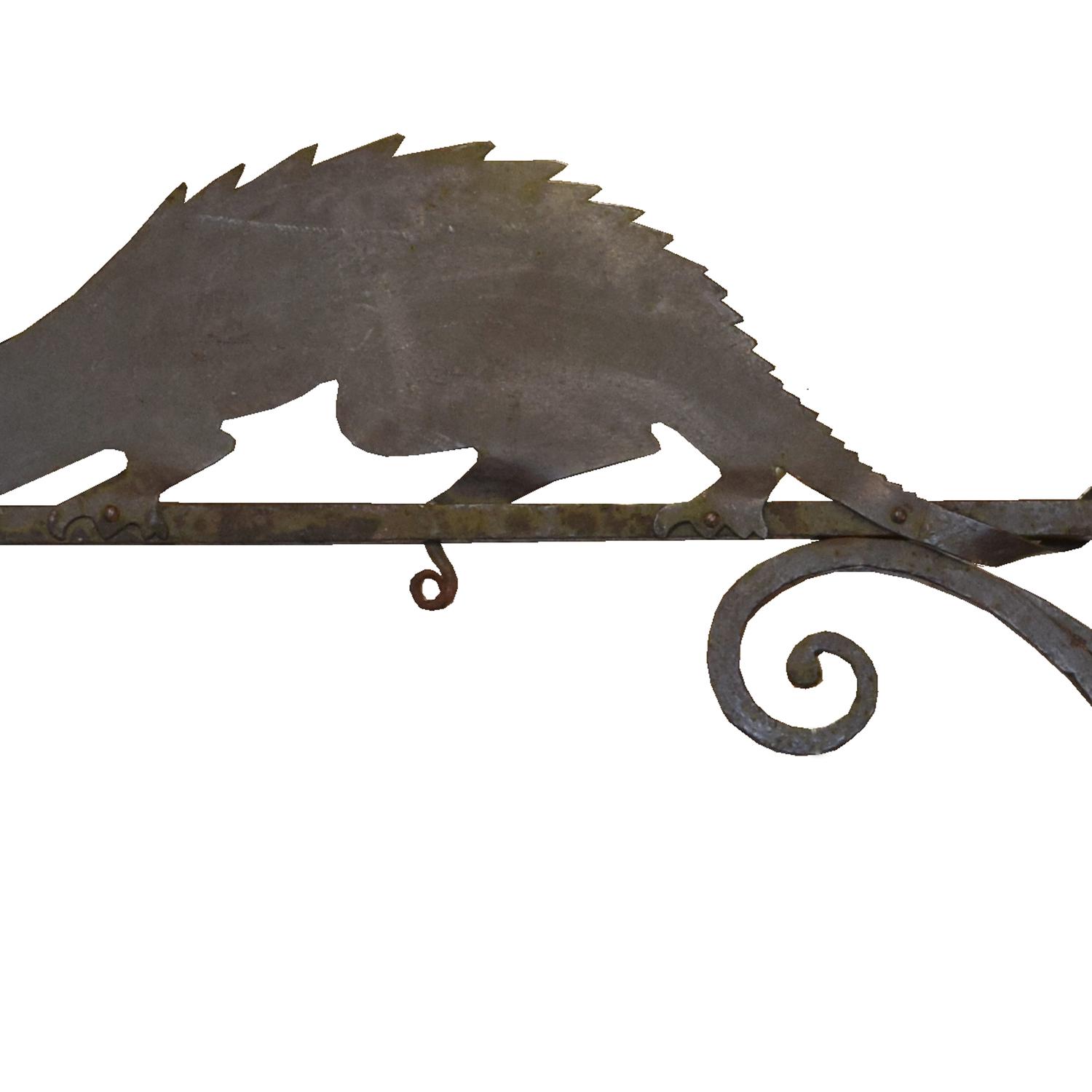A Wrought Iron Sign Bracket with a Fouine 73" W x 1.5" D x 54" H — France