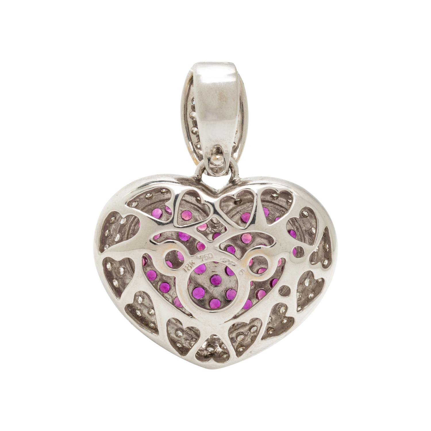 WHITE GOLD, DIAMOND AND PINK SAPPHIRE HEART PENDANT