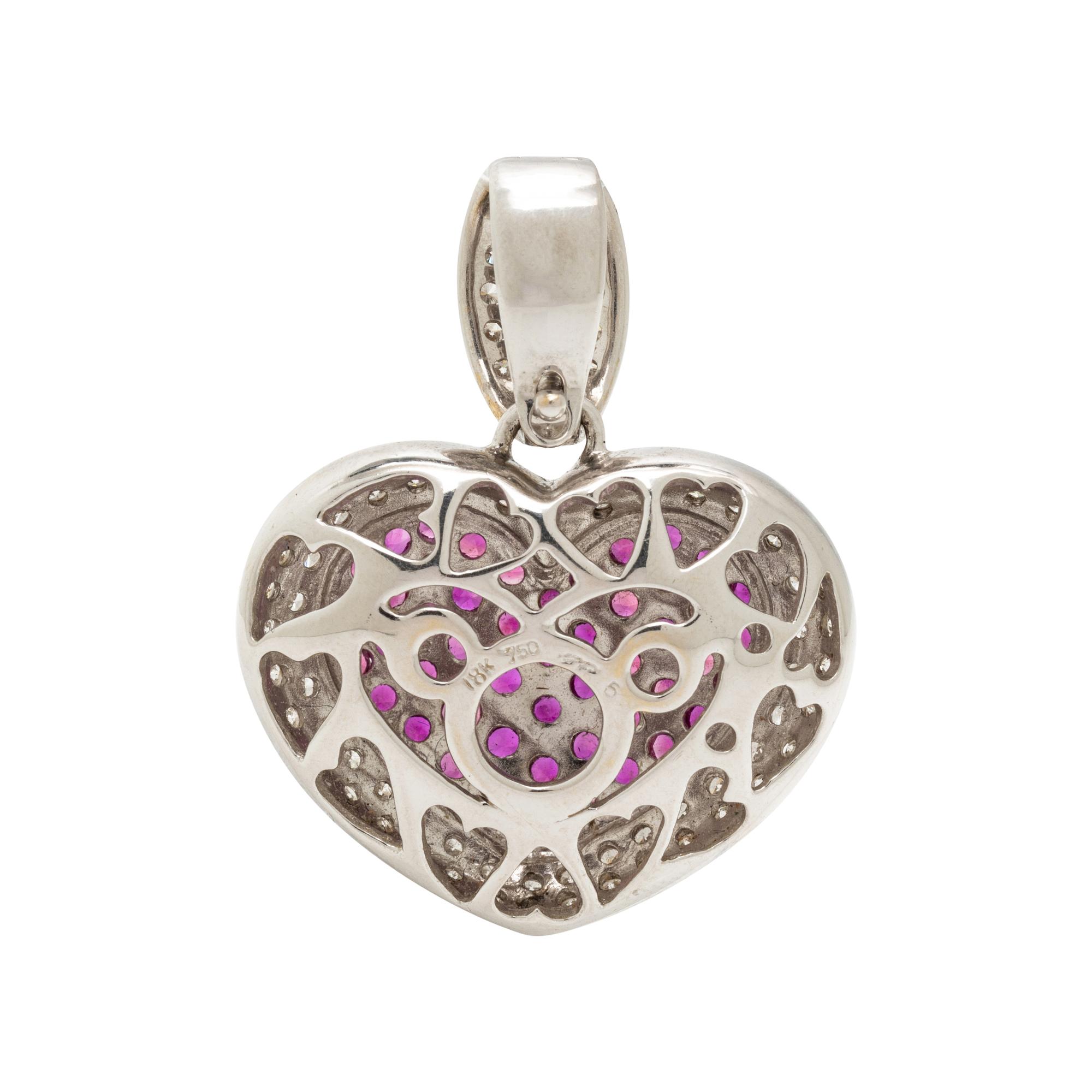 WHITE GOLD, DIAMOND AND PINK SAPPHIRE HEART PENDANT
