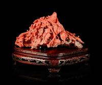 A Red Coral 'Magpie' Carving