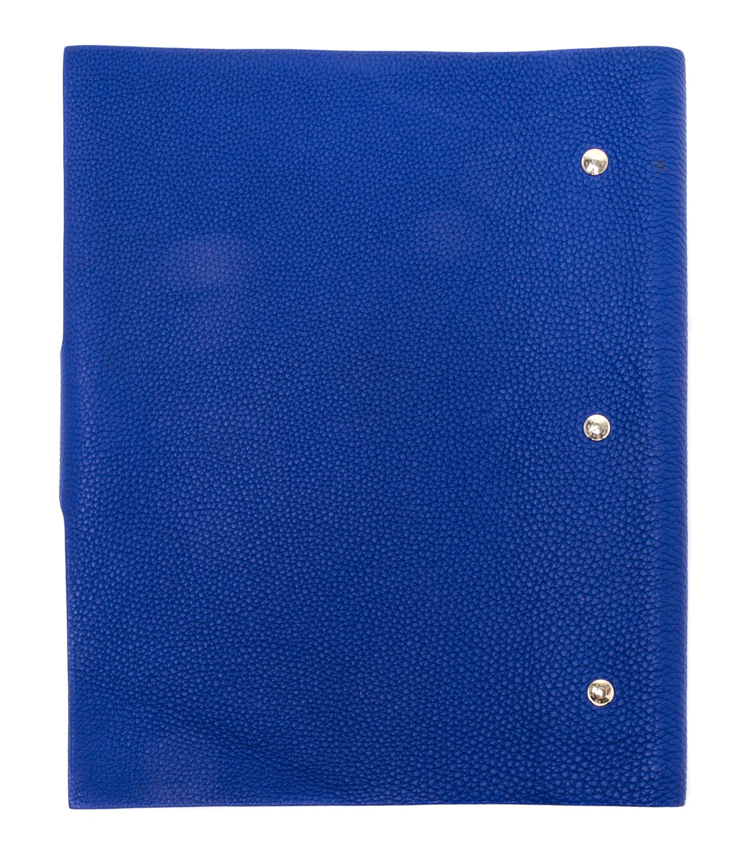 An Hermes Bleu Electrique Togo Ulysse MM Notebook Cover, 9" x 7.5".