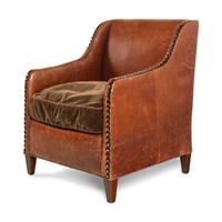 A Leather and Velvet Upholstered Armchair