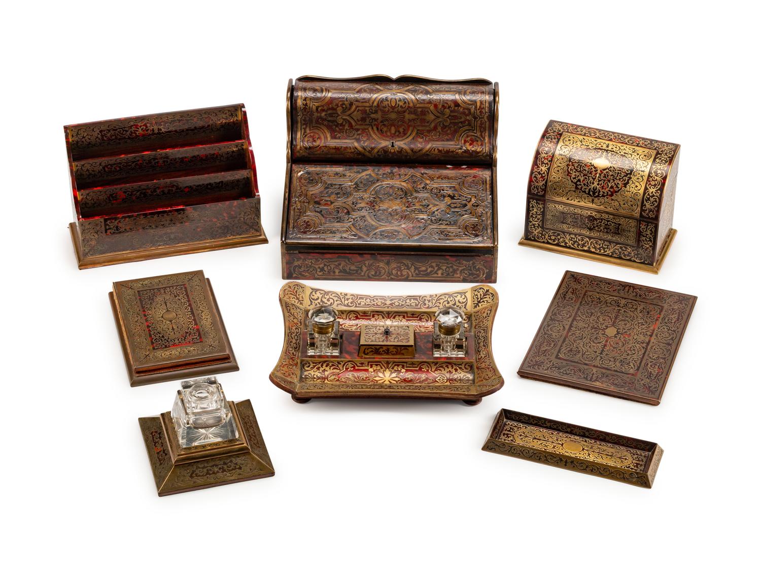 A French Boulle Eight-Piece Desk Set — 19TH CENTURY