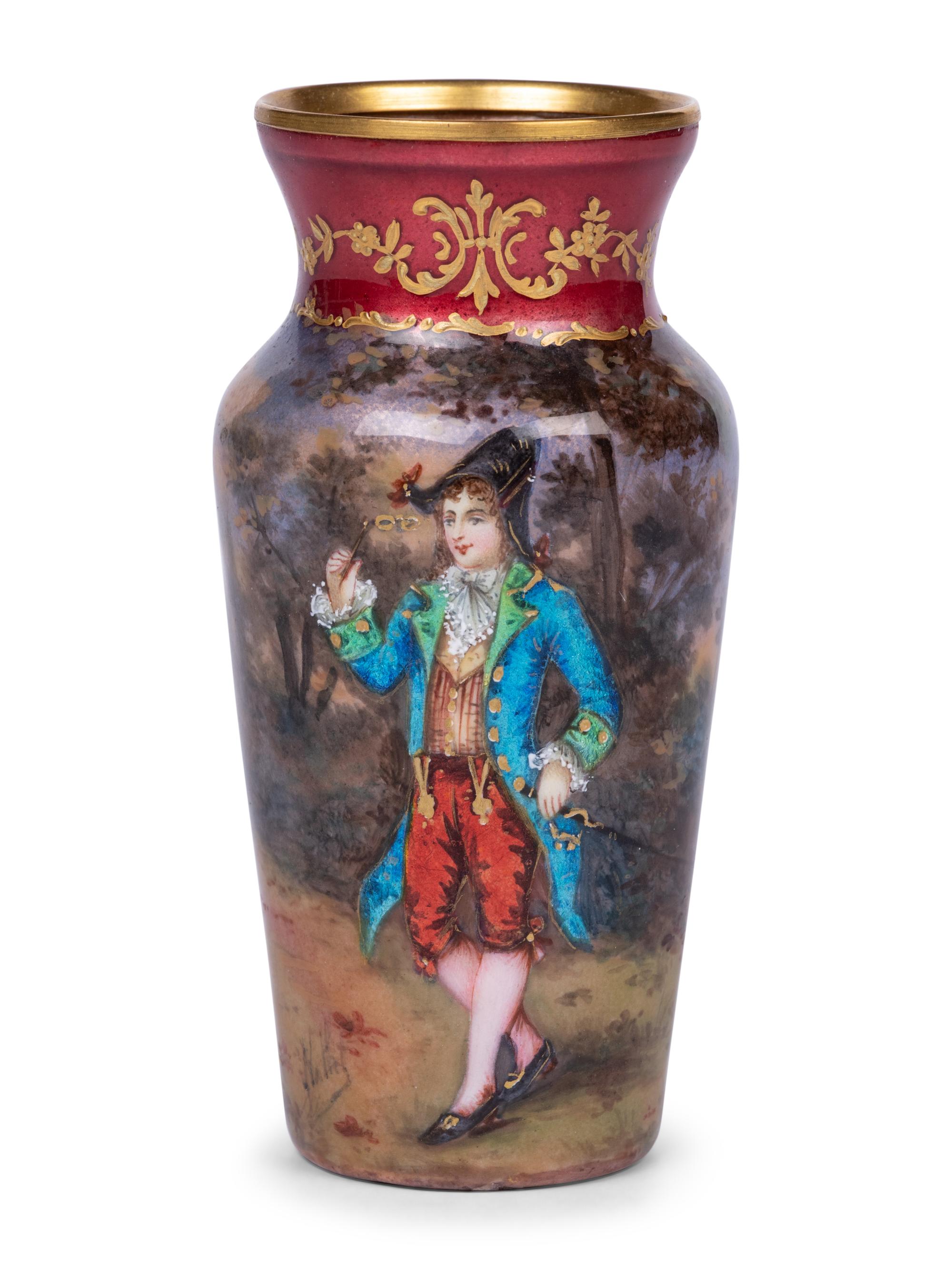 A French Enameled Metal Cabinet Vase