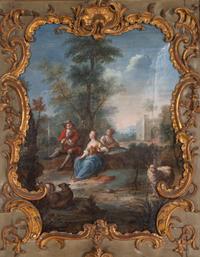 A Louis XV Green-Painted and Parcel-Gilt Trumeau Mirror