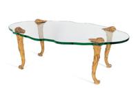 A French Carved Giltwood and Cartouche-form Glass Coffee Table — Circa 1940