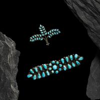 Zuni or Navajo Silver and Petit Point Turquoise Pins / Brooches