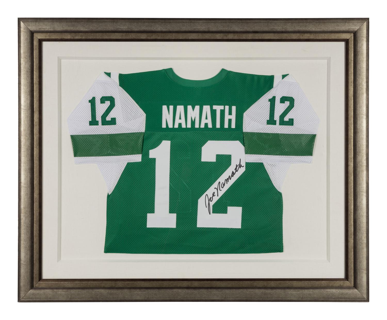 A Joe Namath Signed Autograph New York Jets Jersey Display (Beckett Authentication Services Letter),