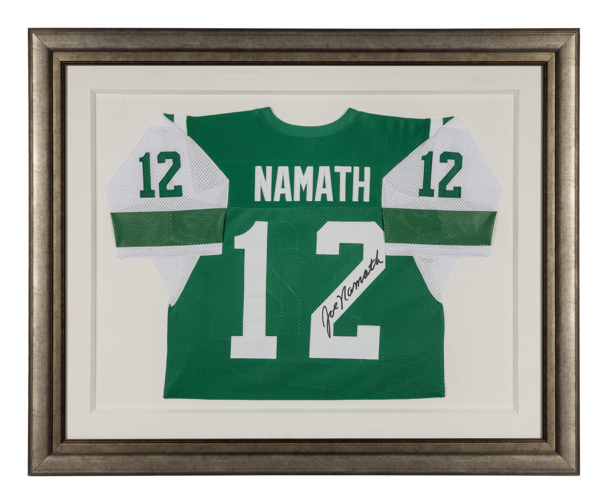 A Joe Namath Signed Autograph New York Jets Jersey Display (Beckett Authentication Services Letter),