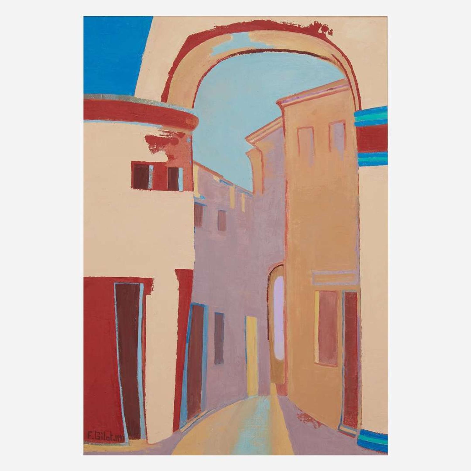 Françoise Gilot (French, b. 1921) Village Street with Blue Sky