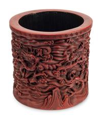 A Chinese Carved Red Lacquer Brush Pot