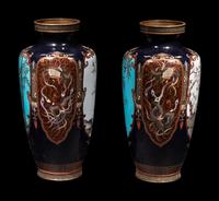 A Pair of Midnight Blue Ground Cloisonné Vases
