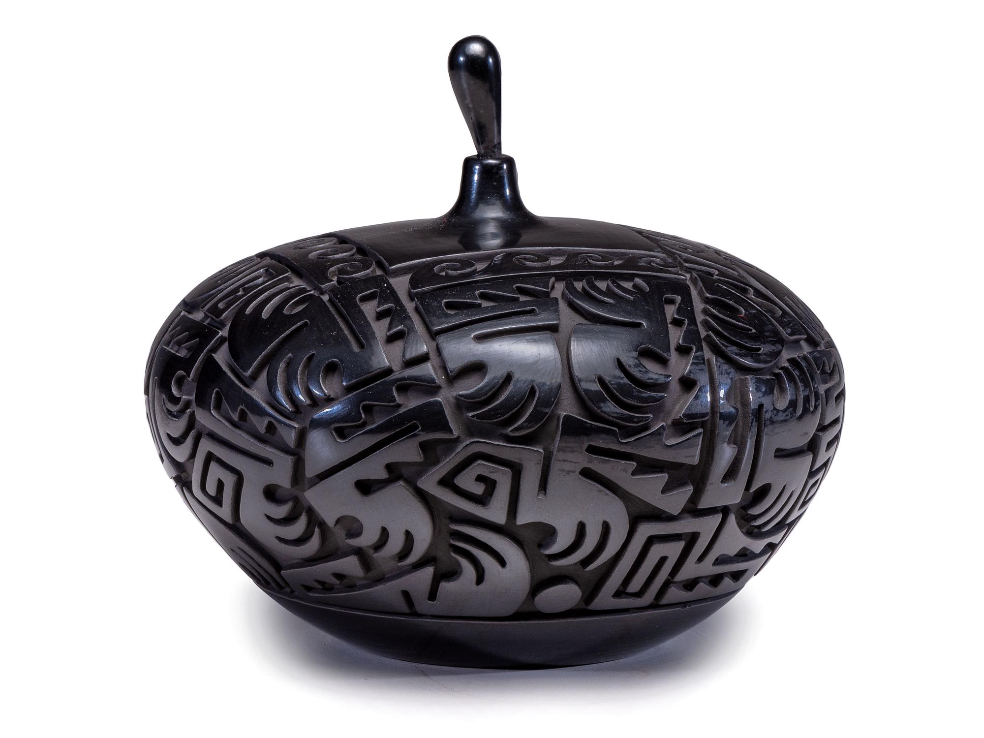 Carved Blackware Pottery Jar