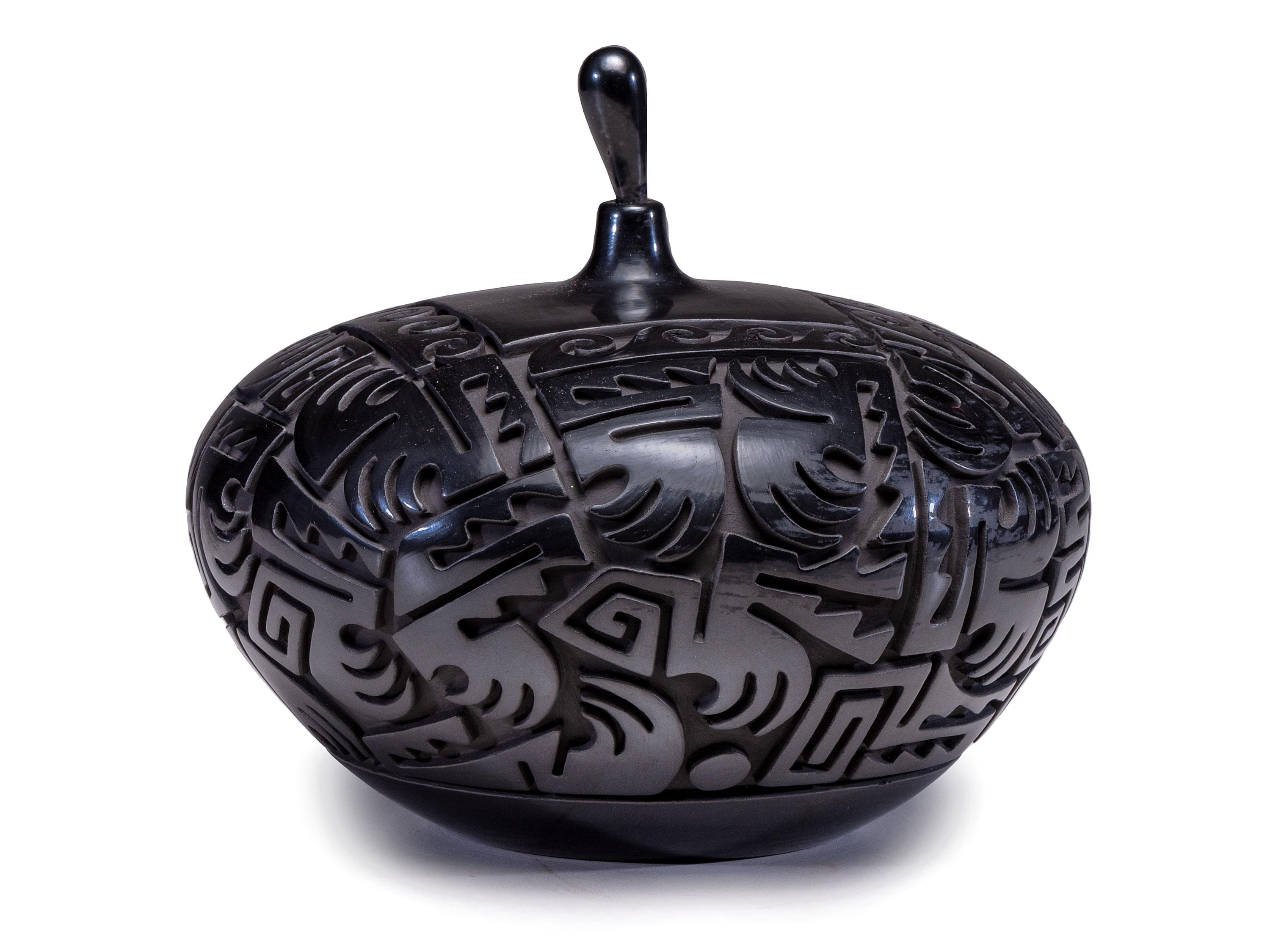 Carved Blackware Pottery Jar