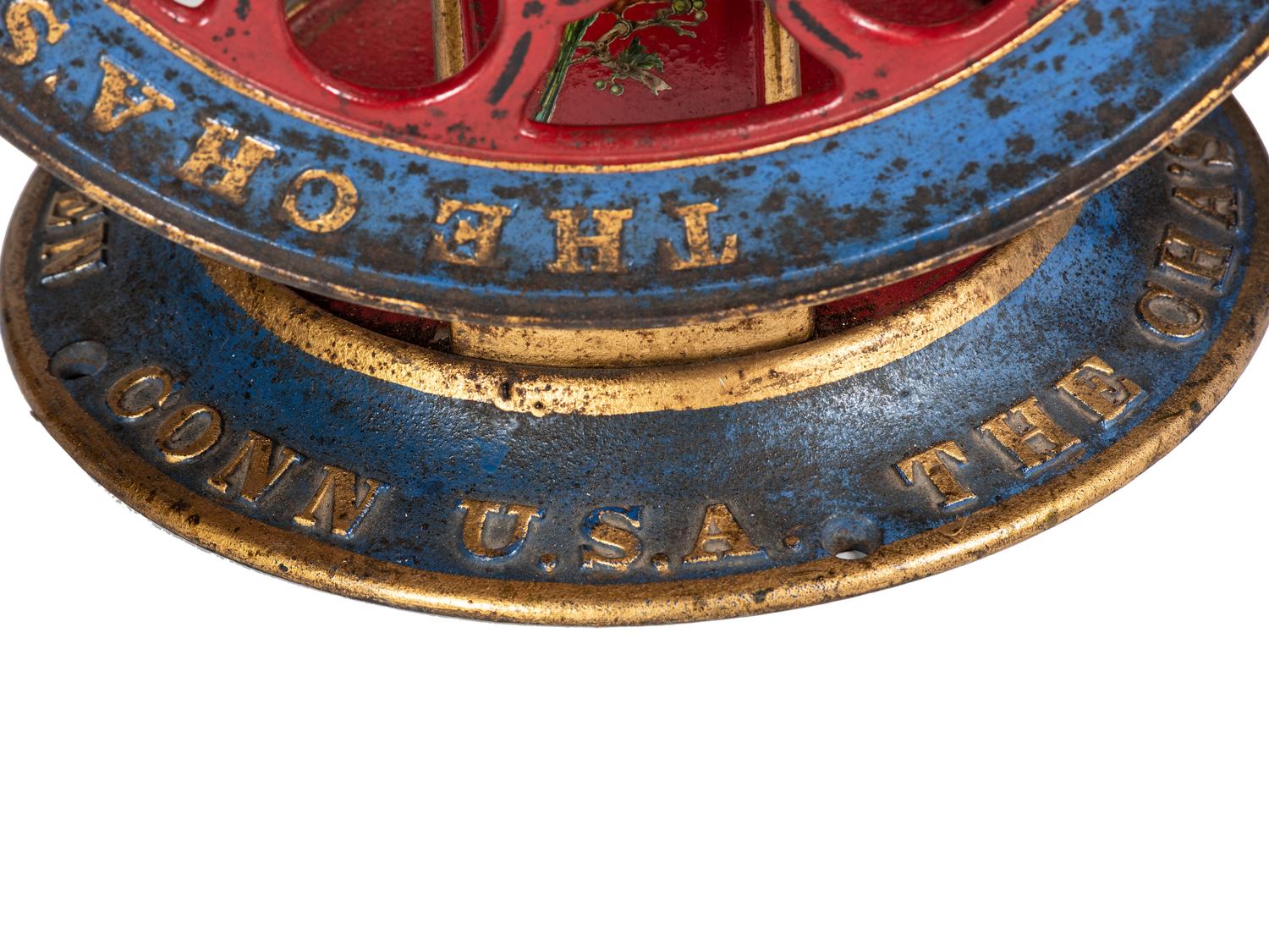 A Charles Parker No. 700 Painted and Parcel Gilt Double-Wheeled Cast Iron Coffee Mill